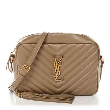 Saint Laurent Calfskin Matelasse Monogram Lou Camera Bag Dark Beige