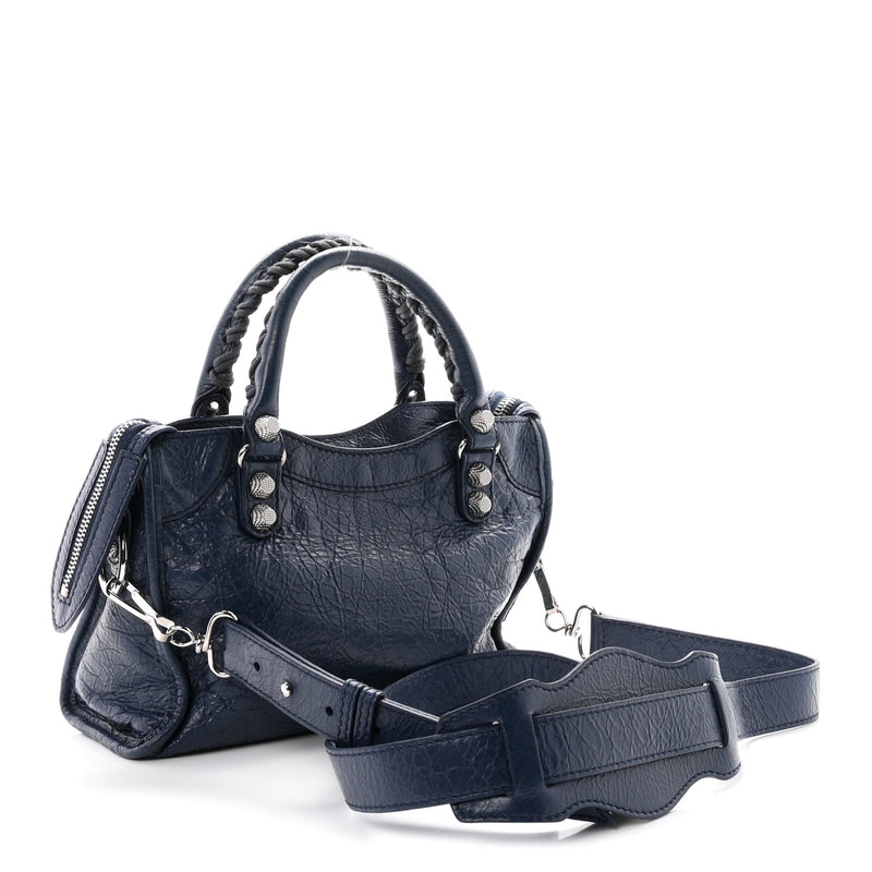 Balenciaga Agneau Giant 12 Silver Hardware Mini City Bleu Roi