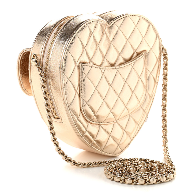 Chanel Metallic Lambskin Quilted Large CC In Love Heart Bag Gold