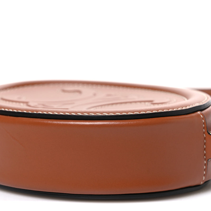Celine Smooth Calfskin Cuir Small Triomphe Oval Crossbody Purse Tan