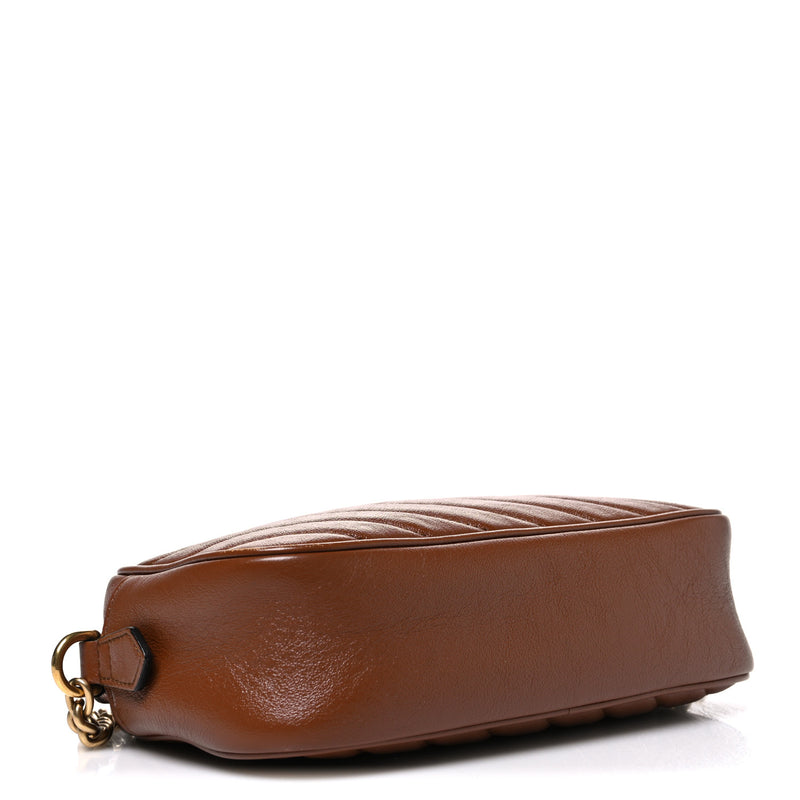 Gucci Glazed Calfskin Matelasse Diagonal Small GG Marmont Chain Shoulder Bag Cuir