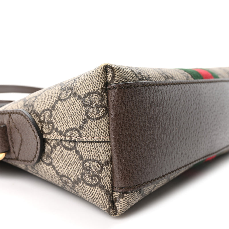 Gucci GG Supreme Monogram Textured Dollar Calfskin Web Small Ophidia Dome Shoulder Bag Beige Ebony New Acero
