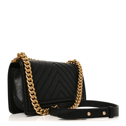 Chanel Caviar Chevron Quilted Medium Boy Flap Black