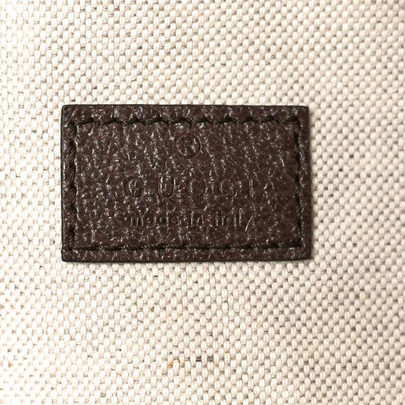 Gucci Monogram Jumbo GG Textured Dollar Calfskin Web Belt Bag Camel Ebony New Acero