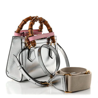 Gucci Textured Calfskin Mini Diana Tote Bag Silver Sugar Pink