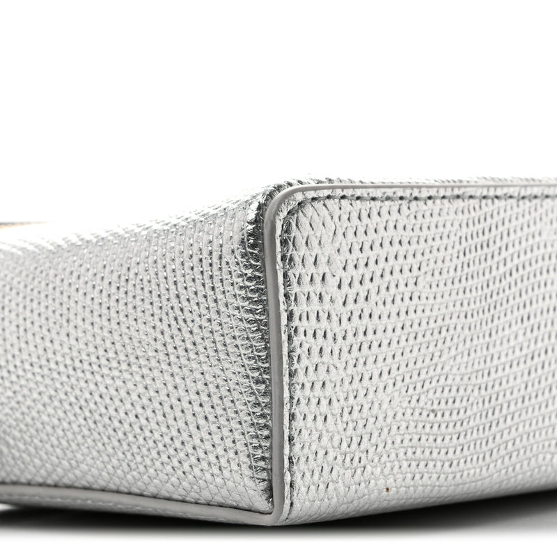 Chanel Lizard Embossed Top Handle Slim Vanity With Chain Silver