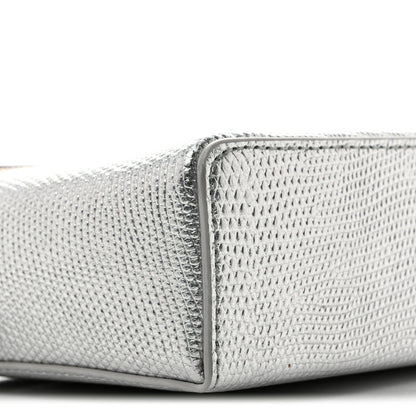 Chanel Lizard Embossed Top Handle Slim Vanity With Chain Silver
