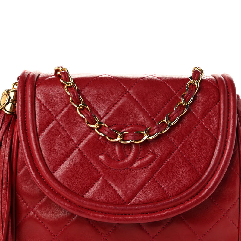 Chanel Lambskin Quilted Tassel Flap Red