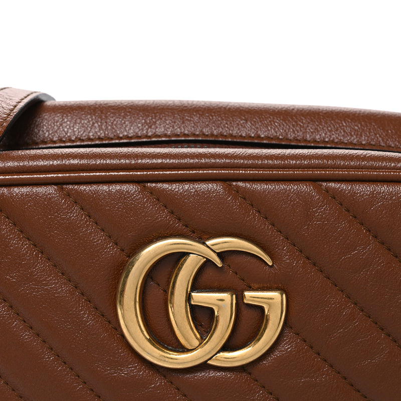Gucci Glazed Calfskin Matelasse Diagonal Small GG Marmont Chain Shoulder Bag Cuir