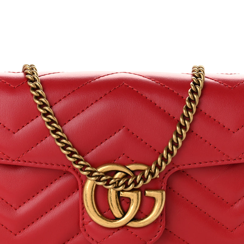 Gucci Calfskin Matelasse Super Mini GG Marmont Shoulder Bag Hibiscus Red
