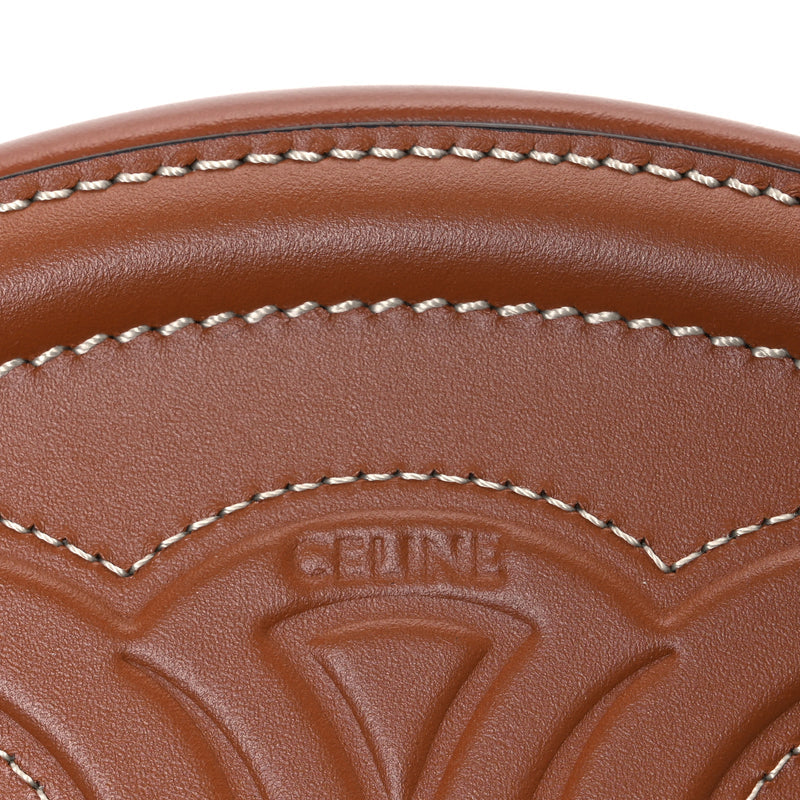 Celine Smooth Calfskin Cuir Small Triomphe Oval Crossbody Purse Tan
