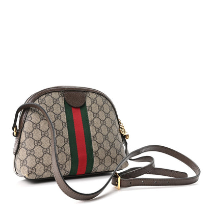 Gucci GG Supreme Monogram Textured Dollar Calfskin Web Small Ophidia Dome Shoulder Bag Beige Ebony New Acero