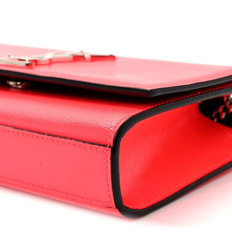 Saint Laurent Patent Grain de Poudre Small Monogram Kate Satchel Neon Pink