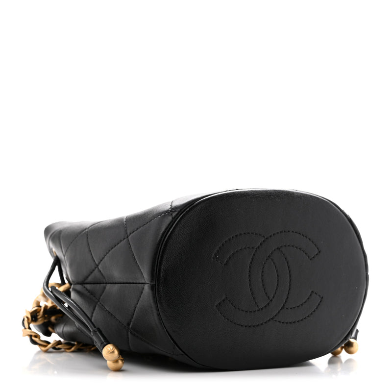 Chanel Shiny Lambskin Quilted Chain Is More Drawstring Bag Black