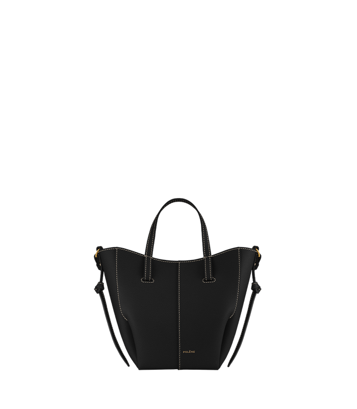 Cyme Tote Nano - Textured Black with Ecru Stitching