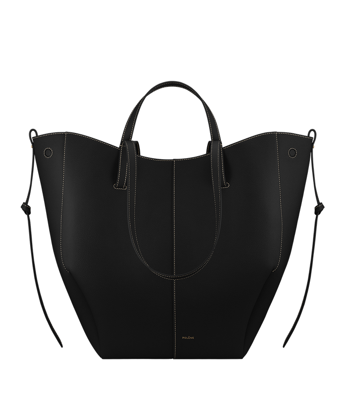 Cyme Tote - Textured Black with Ecru Stitching