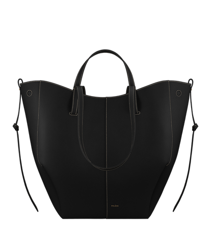 Cyme Tote - Textured Black with Ecru Stitching